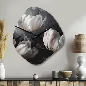 Cream Serenade Of Tulips I - Asymmetric Metal Wall Clock